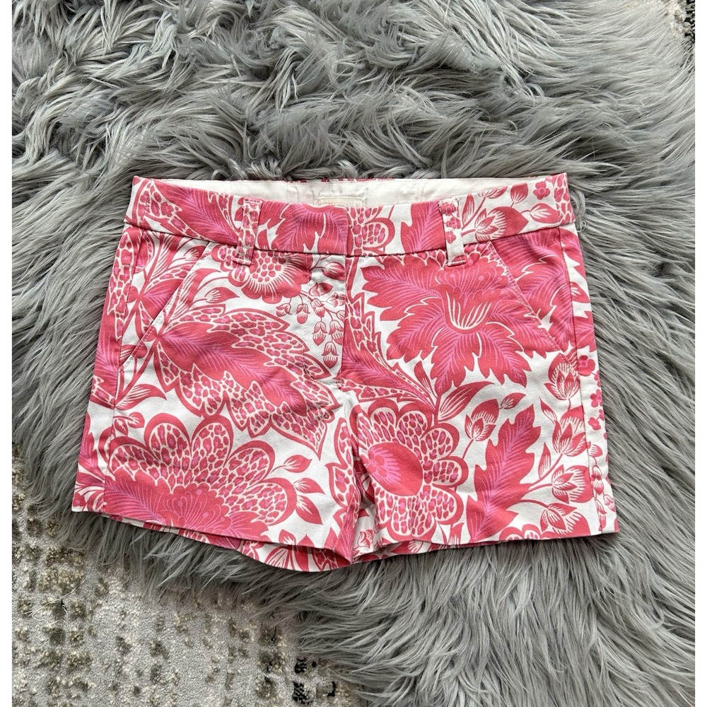 CrewCuts Girls Pink And White Denim Shorts Floral Tropical Adjustable Size 10
